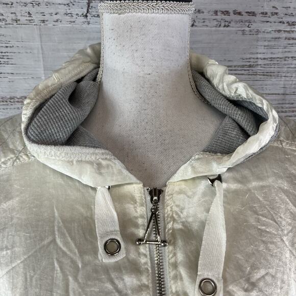 East West Vintage Puffy Ski Jacket Windbreaker Coat w/ Hood sz Large Gray Beige - Picture 4 of 14